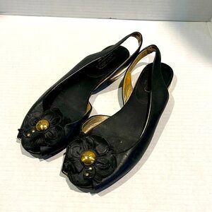 Vintage Coach ballet flat sling back shoe flower detail women’s 8.5